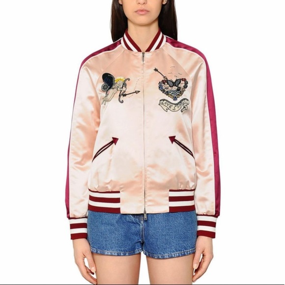 Valentino Embroidered Beaded Satin Bomber Jacket